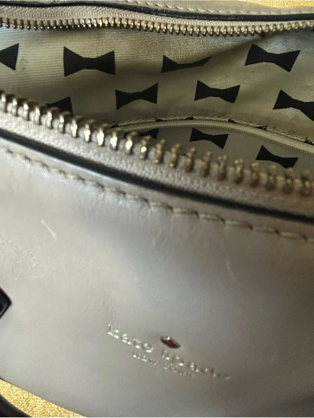 kate spade Taupe Satchel with Black Handles and Gold Hardware